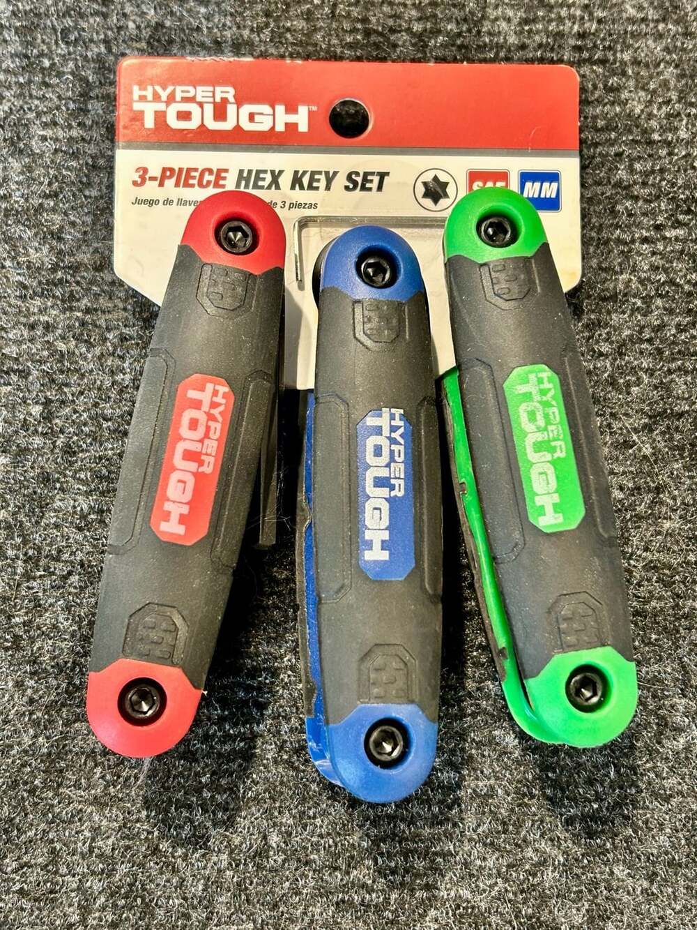 Hyper Tough 3-Piece Folding Hex Key Set SAE Metric Star